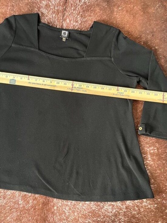 Anne Klein Sport Square Neck 3/4 Sleeve Stretch Knit Top Black Women’s L - Picture 12 of 13
